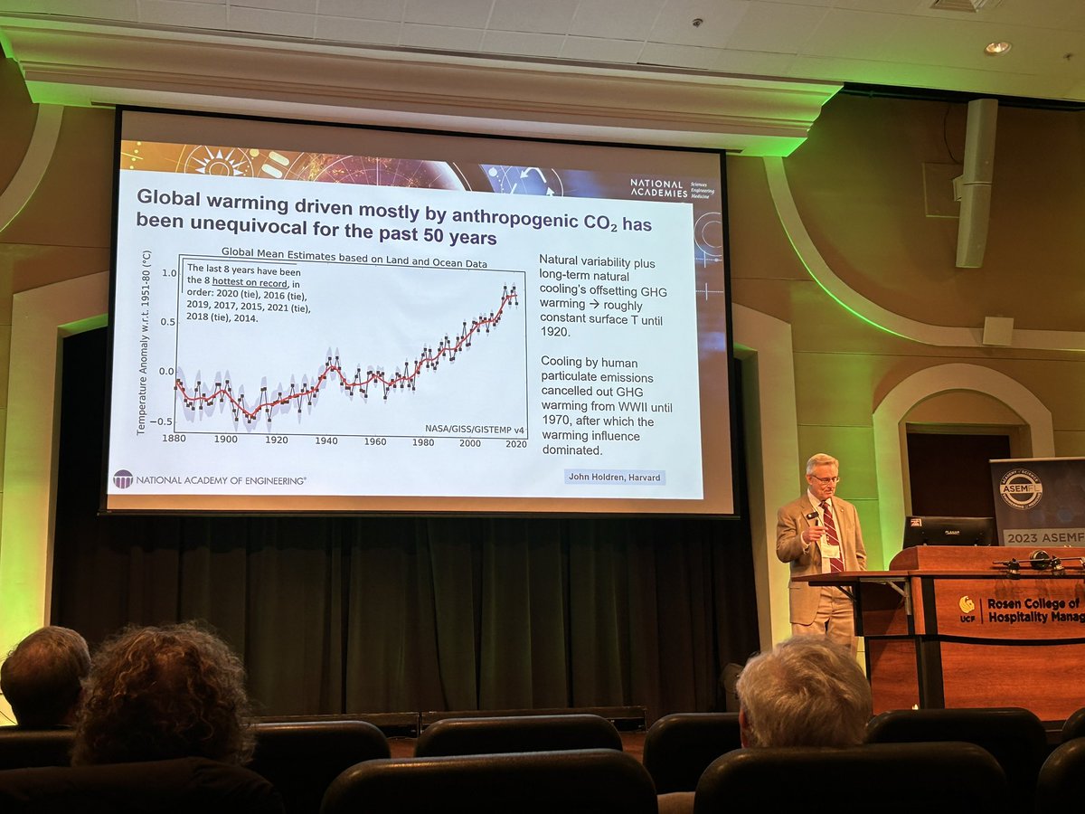 CESchmidt_UF's tweet photo. Thought provoking talk on “Addressing Climate Change, How and When” by Dr. John Anderson, President of National Academy of Engineering, at the Annual ASEMFL Meeting. Big engineering challenges that require social acceptance. Social sciences required. #asemfl2023 @asemflorida https://t.co/gcGM767TyT