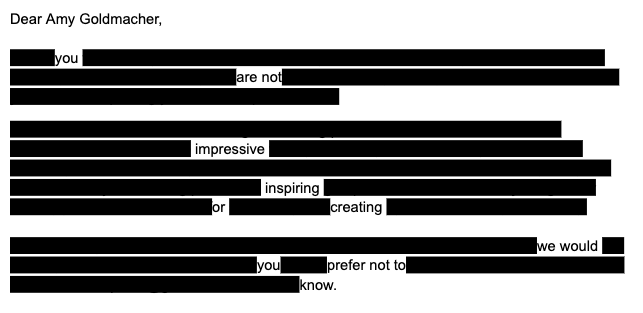 Solidgoldmacher's tweet photo. I could go all day. #RejectionLetters #erasure #rejection https://t.co/xyE4TqvUoy