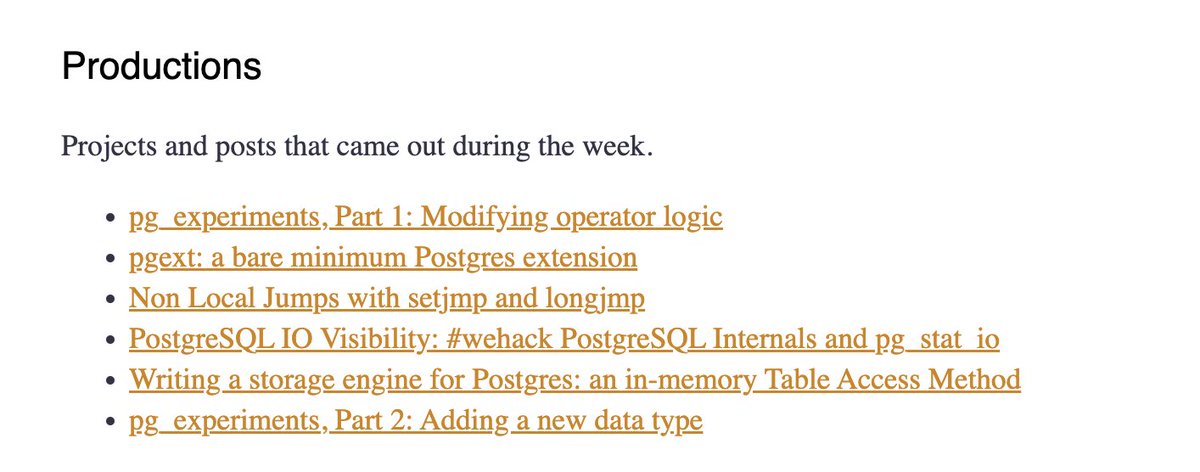 eatonphil's tweet photo. Today is the final day of #wehack #postgresinternals.

140 signups, ~100 invites, 89 joins. A bunch of devs introduced to the Postgres build process and started exploring internals. 6 new blog posts/projects, and a few more yet to come.

Not shabby!

https://t.co/2iopwHe7nb https://t.co/MuBRLXfAbz