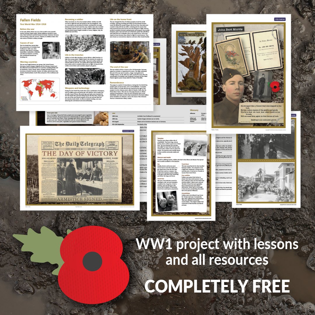 Free project! Use our Fallen Fields history project to teach children about the First World War. This project includes 51 of our high-quality teaching resources so that you can teach concepts, skills and core knowledge with confidence. #edutwitter cornerstoneseducation.co.uk/news/fallen-fi…
