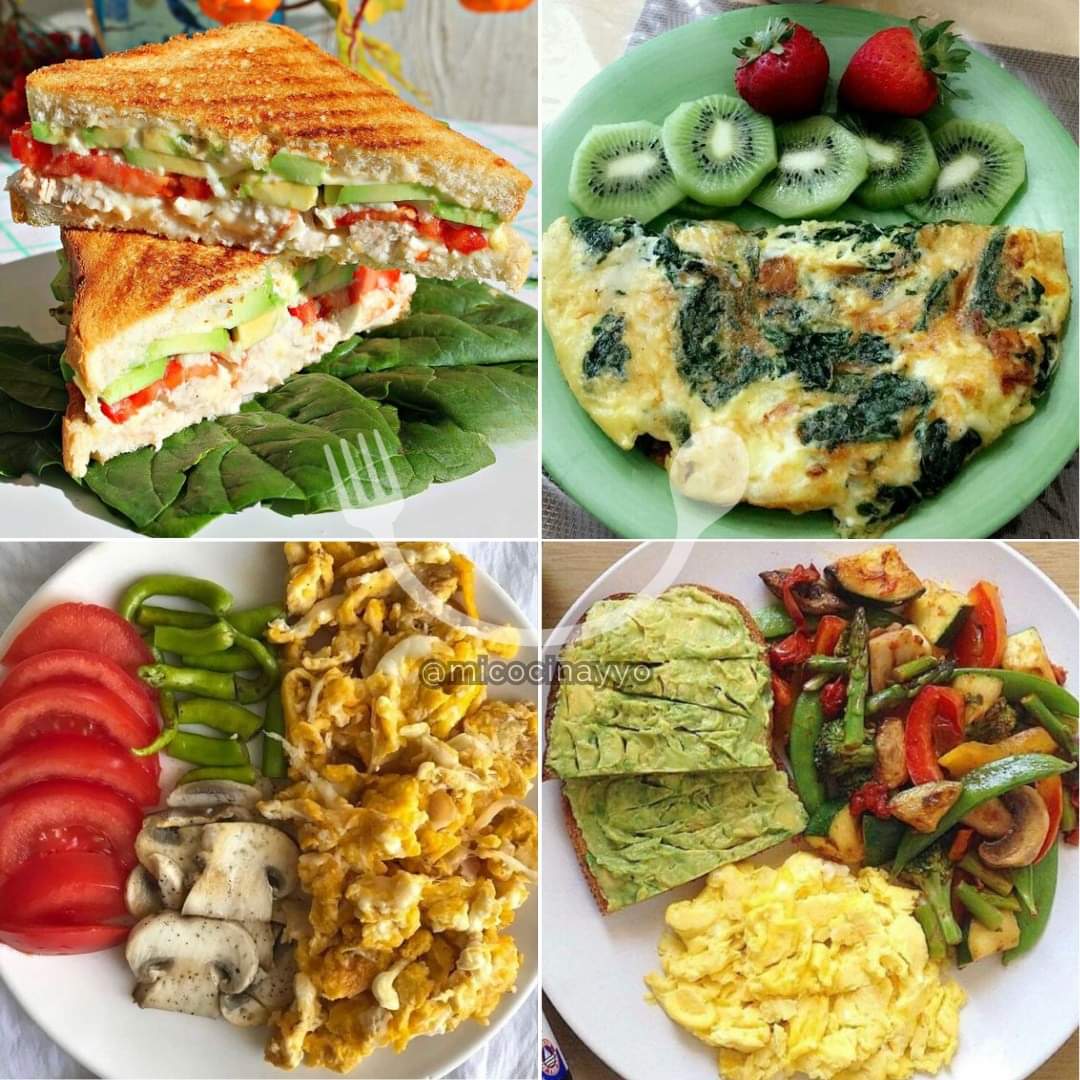 NutriologoGiron's tweet photo. Opciones para Desayunar 🥪🥗🍅🥑💯✅

PLATO 1🥗
Ingredientes👩‍🍳
Aguacate 🥑
Tomate 🍅
Pan Molde 🍞
Mozzarella al pesto 🧀
Espinacas 🥬

PLATO 2🥗
Ingredientes👩‍🍳
Omelette 🥘🥬 con espinaca y champiñones
Kiwi 🥝
Fresa 🍓

PLATO 3🥗
Ingredientes👩‍🍳
Huevo revuelto 🍳
Champiñones 
Tomate 🍅
Pimiento verde 🫑

PLATO 4🥗
Ingredientes👩‍🍳
Pan con Aguacate 🥑🍞
Huevo revuelto 🍳
🥘 Verduras asadas:
Espárragos
Brócoli 🥦
Tomate 🍅
Champiñones
Vainitas
Calabaza
Limón 🍋
Sal al gusto 🧂

NOTA OPCIONAL: Acompañar con Café + Leche descremada😍 ☕