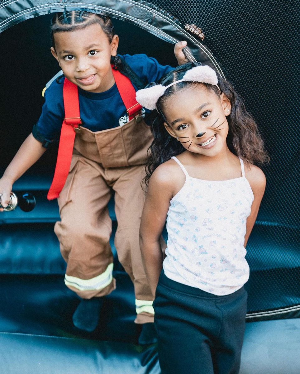 KimKardashian's tweet photo. The cutest Ninja Turtle and Firemen and a little ghost and kitty who doesn’t like to dress up for Halloween 👻 🤣 https://t.co/lfe6v8VfBH