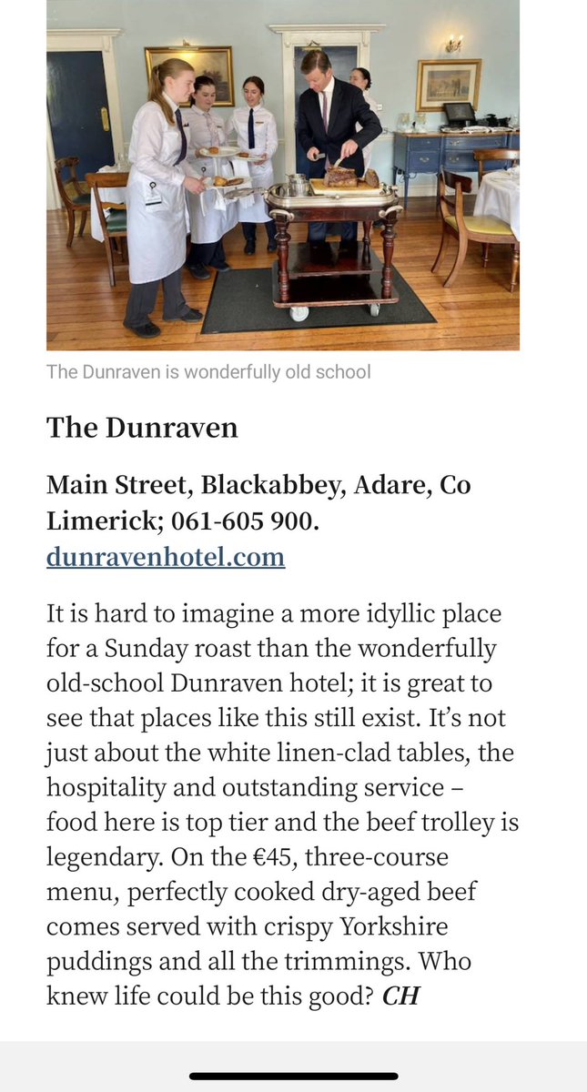 We are delighted to feature in the <a href="/IrishTimes/">The Irish Times</a> 100 great places to eat in Ireland. Thank you <a href="/CorinaHardgrave/">Corinna Hardgrave</a> for your wonderful article featuring #thedunraven