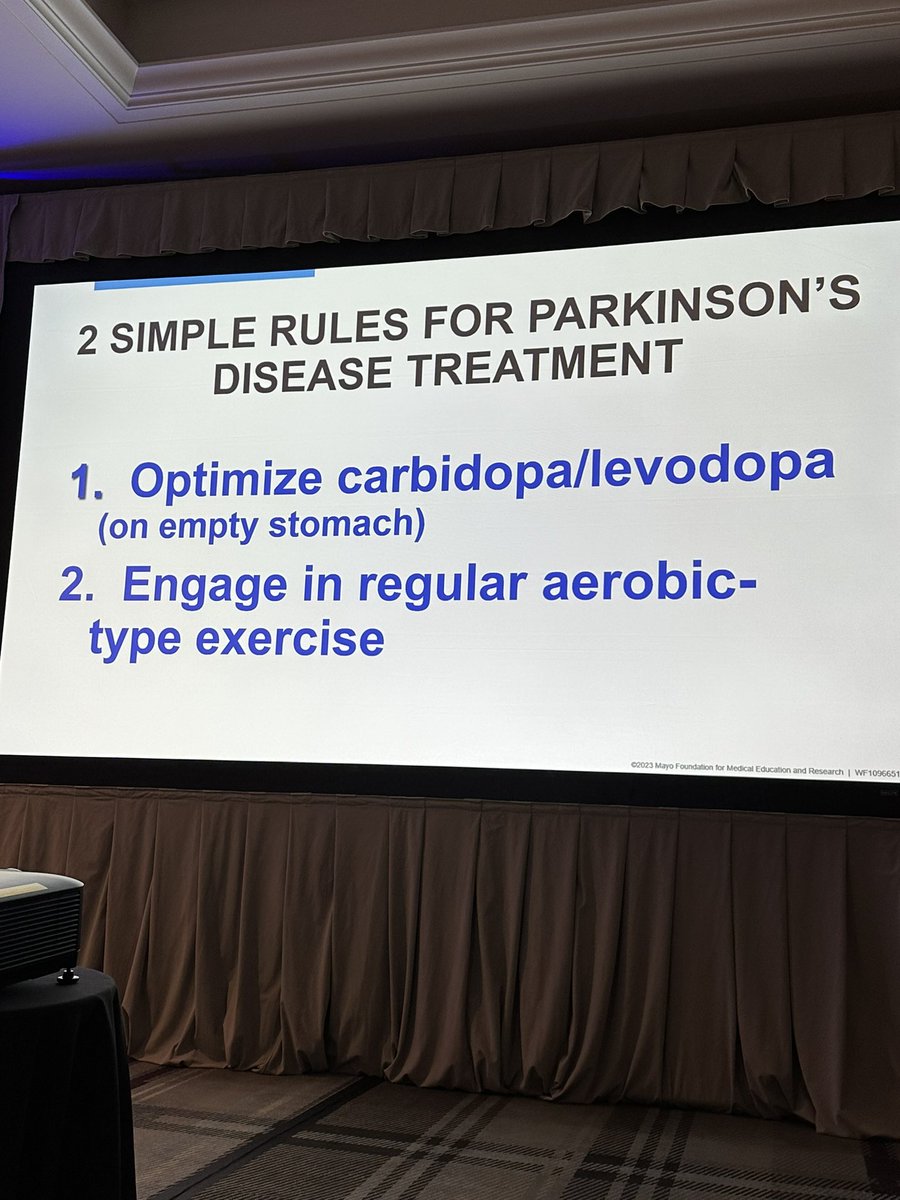 MelissaBoginMD's tweet photo. @MayoClinicNeuro’s Parkinson’s Disease expert Dr. J. Eric Ahlskog talking about 🔑s to PD management:
⭐️best data for carbidopa/levodopa management compared to other tx
⭐️strong evidence for aerobic exercise to slow PD progression
#ThisIsGeriatrics #COOA https://t.co/NHT3wwW7yc