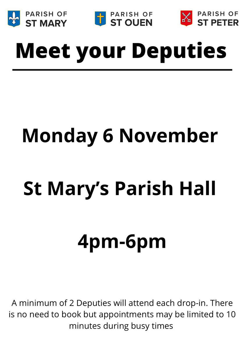 Reminder: Deputies drop in session, this Monday 6th November 4pm - 6pm #StMary #StOuen #StPeter