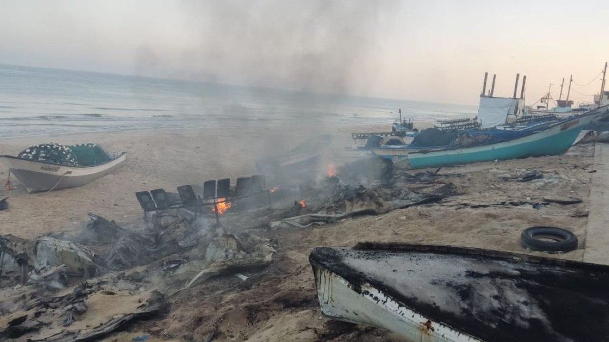 Israel bombed and destroyed 14 fishing boats in Rafah, southern Gaza. Israel is deliberately starving the civilian population in Gaza. This is a crime against humanity