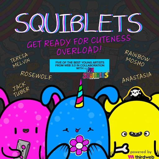 👩🎨 Collaborating with five amazing young artists:
@RainbowMosho
@jack__tuber
@AnastasiaNFTart
@TeresaMelvinart
@Rosewolf_artist.

Their talent is bringing 500 unique characters to life, with over 200 art layers!

Get yours now: squiblets.thesquibbles.com

#YouthArt #Squiblets