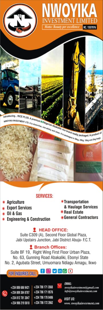 NwoyikaL's tweet image. Let's turn your vision &amp;amp; investment plans into a masterpiece! 

Your success stories deserves to be sung from the rooftops. 

Join the chorus of success with NWOYIKA INVESTMENT LTD!

nwoyikainvestment.com 

#realestate 
#engineeringandconstruction
#agricultureandexports,,,