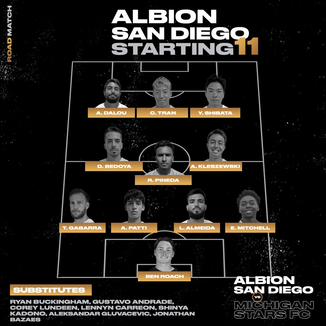 TONIGHT'S STARTING XI FROM MICHIGAN 🔥

🖥️ Watch live at 12:30PM:
albionandiego.com/watch-live

#ALBIONSanDiego #RUNASONE #NISA