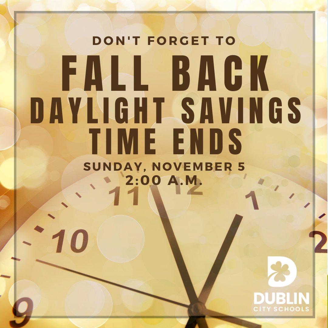 Daylight Saving Time (DST) ends on November 5, 2023 at 2:00 AM. Don't forget to set your clocks back one hour before going to bed tonight. Enjoy the extra hour of sleep and take time to change the batteries in your smoke alarms and test those carbon monoxide detectors! #FallBack