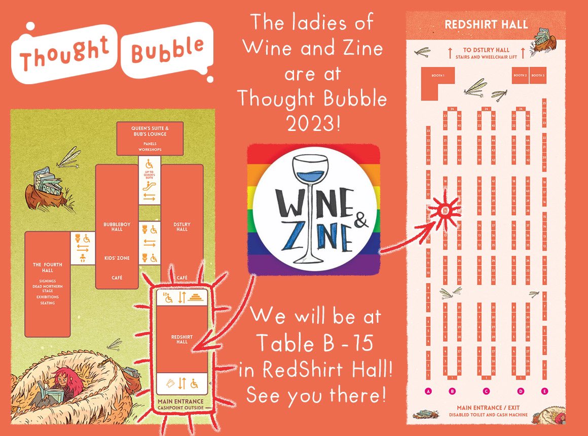 Hey hey! It’s that’s time of year again! We will be tabling at <a href="/ThoughtBubbleUK/">Thought Bubble Festival</a> next weekend in the Redshirts Hall B15 next to <a href="/StressedJenny/">Jenny Clements</a> and <a href="/claireaspiller/">Claire Spiller</a> with two ✨NEW✨ comics!! Stay tuned for announcements! 🍷✏️🏳️‍🌈