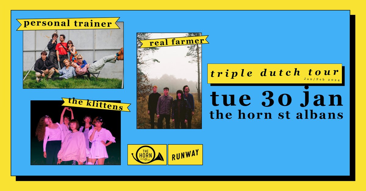 Have you got your tickets for the 'Triple Dutch Tour' with @prsnl_trnr @theklittens & #RealFarmer at @hornvenue More than 70% sold already - Book Now from - juiceboxindie.com/listings/perso…
