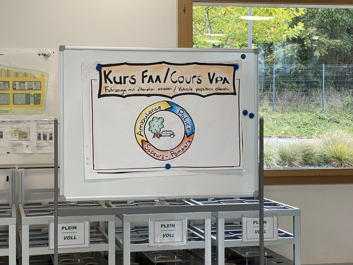 AmbulanzSense's tweet photo. Im Oktober fand mit der ECAB - KGV im Ausbildungszentrum Châtillon eine Weiterbildung statt zum Thema Ereignisse mit Fahrzeugen mit alternativen Antrieben 🚗🔋⚡️🔥. Um möglichst viele Mitarbeiter/-innen schulen zu können fand die WB an mehreren Tagen statt. https://t.co/M7r2mFAnBX