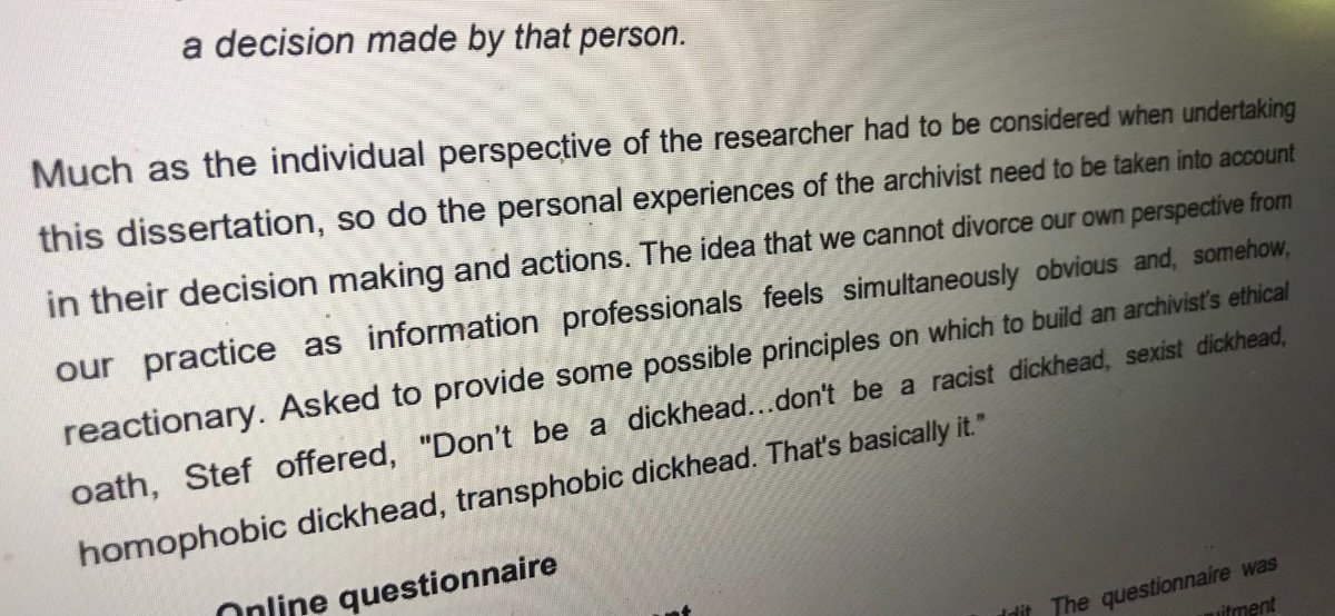 Always amazed by my outstanding eloquence when being quoted in student's dissertations....#archives #archivists #archivistsoath