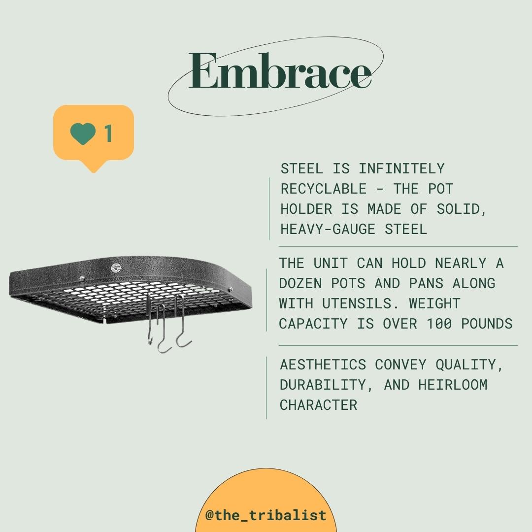 TheTribalistnow's tweet image. Choose Enclume Pot Rack instead of EVERIE Bakeware Organizer Pot Lid Holder. This is made close to target market right here in the USA, reducing its carbon footprint. This pot rack can hold hundreds of kitchen essentials.
#SustainableLiving #HeirloomQuality #ChooseWisely #steel