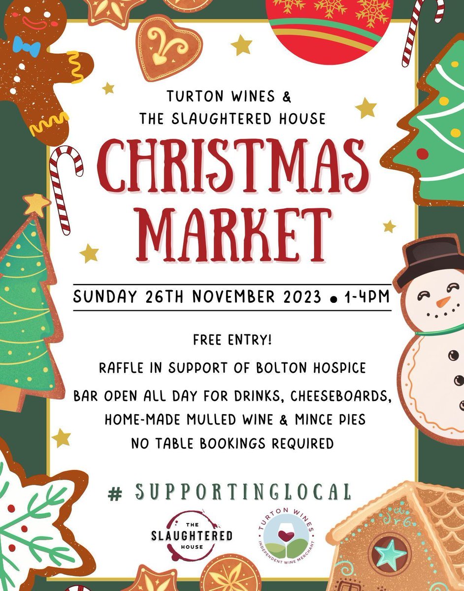 TURTON WINES &amp; THE SLAUGHTERED HOUSE CHRISTMAS MARKET 🎄
SUNDAY 26TH NOVEMBER 🥂 - SAVE THE DATE!
The perfect opportunity to gain Christmas gift inspiration 🎁