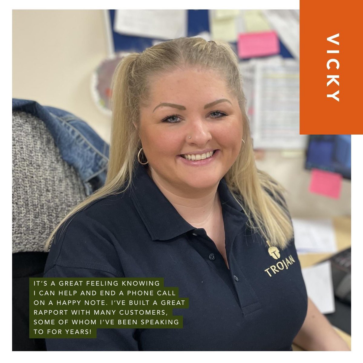 Meet Vicky, our Head of Customer Care &amp; Training. She joined Trojan over 20 years ago when she was studying at college! A hugely valued member of the team Vicky has worked in both accounts and sales and for the last eight years has looked after our aftersales and customer service
