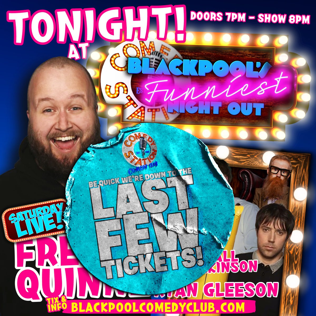 Tonight’s gonna be another big one, with this killer line-up: @FreddyQuinne @MrMikeNewall Mike Wilkinson & @_RyanGleeson Be quick if you’ve not already booked your tickets! 💻 blackpoolcomedyclub.com ☎️ 01253 38381 🎟️ Bank Hey St., opposite the Tower ⏰ Doors 7pm - Show 8pm