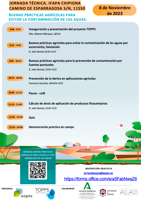 aepla_asoc's tweet photo. 📢 El miércoles 8 de noviembre, a las 9:30h, te esperamos en la Jornada "Buenas prácticas agrícolas para evitar la contaminación de las aguas" organizada en el marco del proyecto #ProyectoTOPPS💦

📌 Centro IFAPA Chipiona
🗺️ Chipiona (Cádiz)
📝  https://t.co/SAc3jIUO3t https://t.co/3UXmfMXcQQ