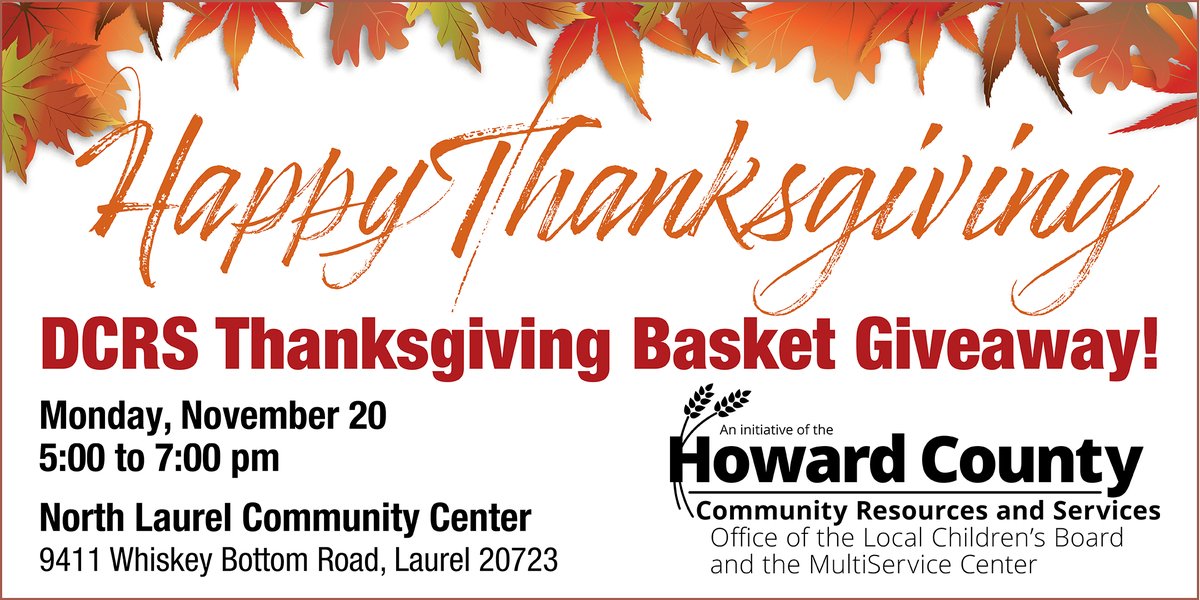 Thanksgiving is around the corner and if you are in need of a food basket, sign up to receive one. 

Registration opens Monday, 11 a.m. at bit.ly/DCRSbaskets2023. #hococommunity #foodinsecure