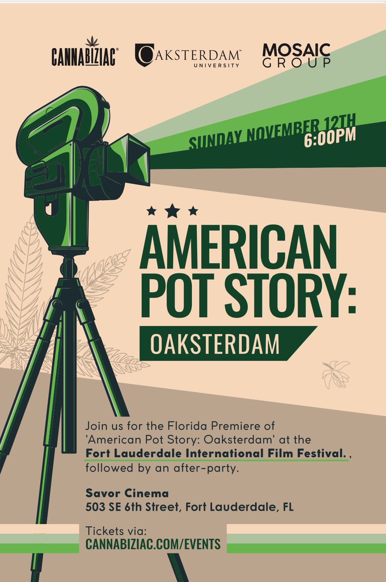 Join our friends and allies from <a href="/Oaksterdam/">OaksterdamUniversity</a> <a href="/DaleSkyJones/">Dale Sky Jones</a> for the Florida Premire of ‘American Pot Story’ at the Fort Lauderdale International Film Festival. Purchase tickets at cannabis.com/events #nomoredrugwar #FLIFF