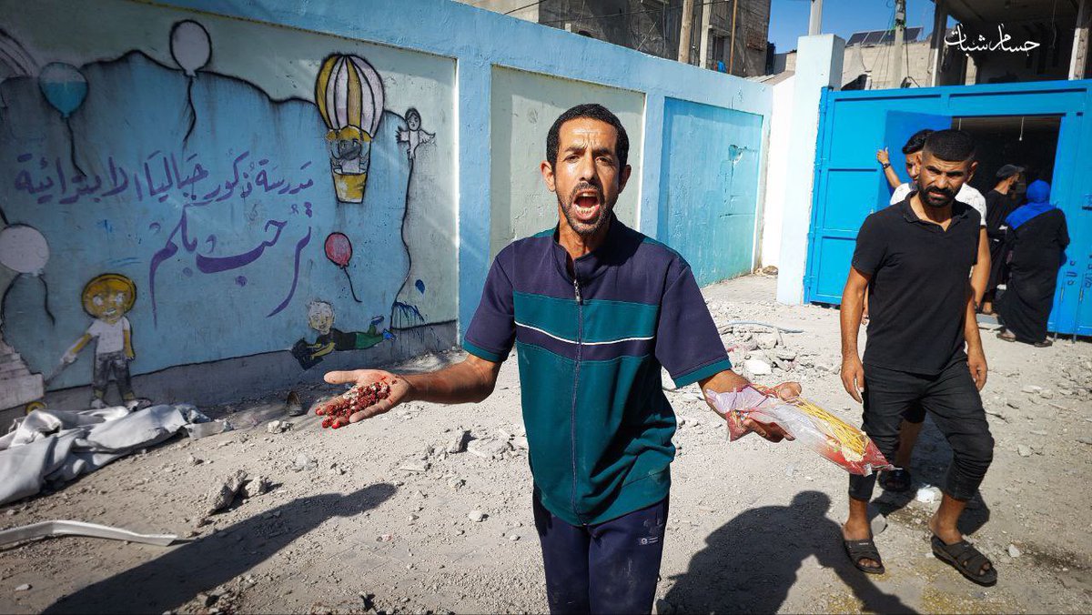 Timesofgaza's tweet photo. Pictures: lsrael bombs schools in Gaza Strip, where thousands of people are seeking shelter during the war. https://t.co/UVA8pnX8Ni