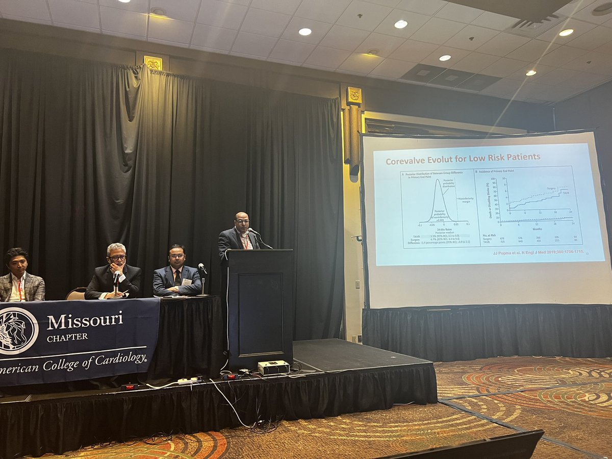 Rounding off the morning with an exciting debate on TAVR vs SAVR for low risk aortic stenosis patients. @TsuyoshiKaneko1 @akcmahi @chiragbavishiMD @MissouriACC