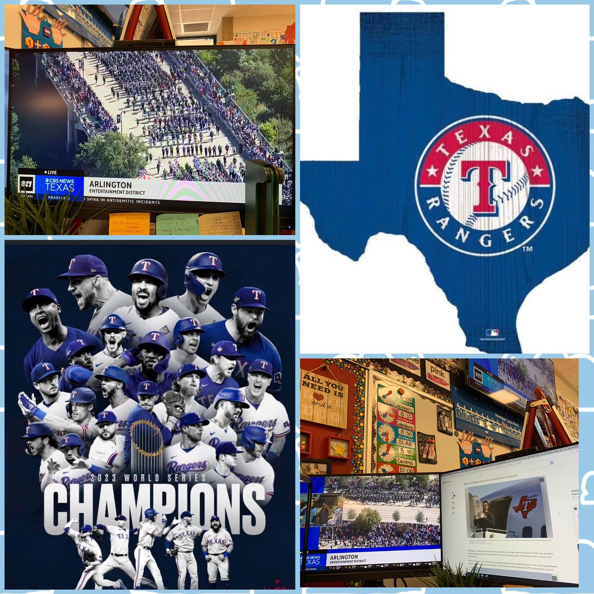 Very excited to watch the Texas Rangers Parade!!! My students were very happy and proud of our very own Texas Rangers!!  <a href="/Rangers/">Texas Rangers</a> <a href="/texasranger/">texasranger</a> ⚾️🇺🇸❤️ #GISDPreK #TexasRangers #TexasProud 
<a href="/Toler_Texans/">Toler Elementary</a> <a href="/ChasityDBass/">Chasity Bass</a> <a href="/KatieHerman26/">Katie Herman</a>