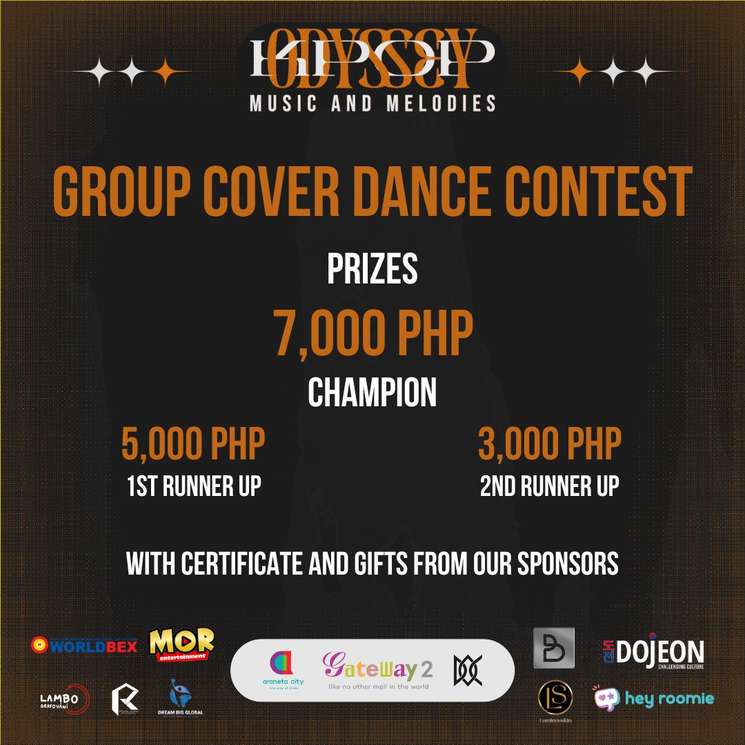 Join the Group Cover Dance Contest at K-pop Odyssey: Moves and Melodies and have a chance to win cash prizes, certificates, and gifts from sponsors. 

#KPOPODYSSEY #KpopOdysseyMovesandMelodies