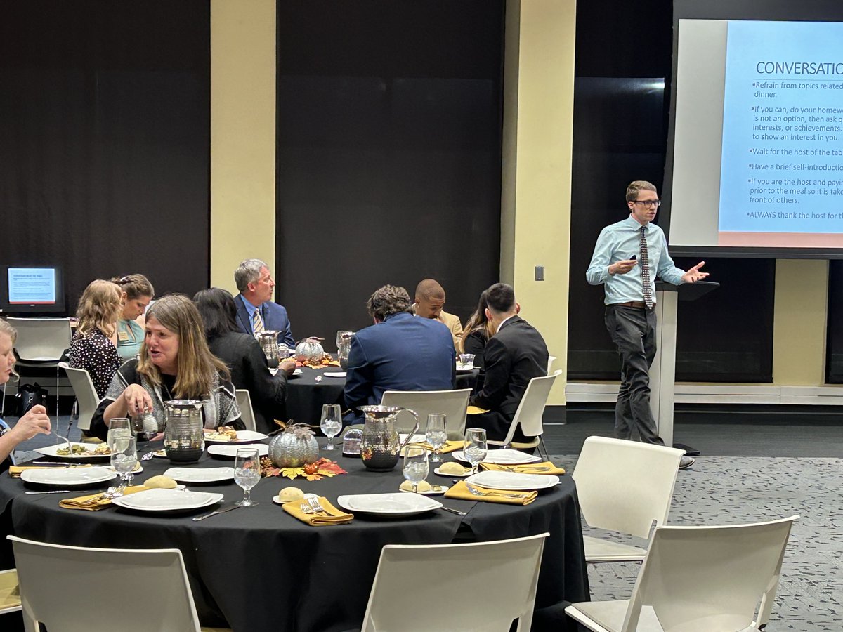 DocReggies's tweet photo. The Appetite for Etiquette dinner hosted by our Bundy Program in partnership with our Career Development program was a great success. My thanks to all the faculty and staff for their hard work and support for @OttawaU students. Always a great day to be an #OUBrave https://t.co/ipI94n9BWM