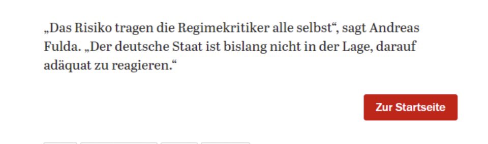 Dieckmann und von Salzen berichten u.a. von der Einschüchterungskampagne, der ich seit 2019 ausgesetzt bin. Es ist an der Zeit, dass transnationaler Repression endlich Einhalt geboten wird. Hier sind Kanzleramt, BMI, AA und Verfassungsschutz gefordert, endlich aktiv zu werden /2