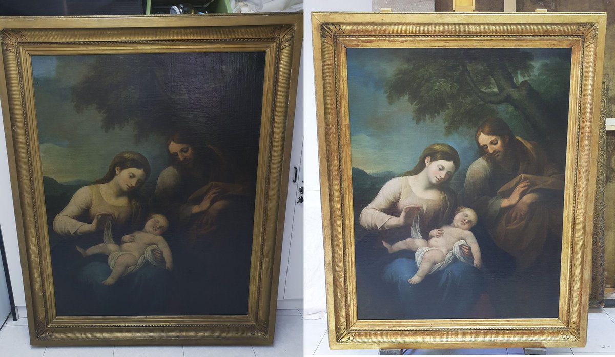 AnaLopezdeHaro's tweet photo. Antes y después de la restauración.
El marco estaba repintado con purpurina. He podido recuperar el oro original que quedaba bajo el repinte. ¡Hágase la luz!
#antesydespues
#restauración
#conservación
#conservator
#restauradora https://t.co/tM00LPDo3o