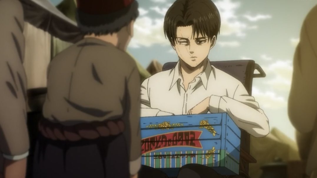 leviacontent's tweet image. LEVI ACKERMAN GIVING CANDIES TO KIDS ANIME ORIGINAL SCENE