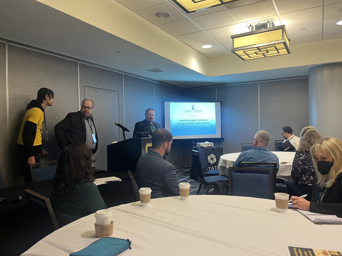 CCUScienceDean's tweet photo. Ungrading….a way to change motivation and increase learning and reflection. Our faculty in chemistry, Drs. Drew Budner and Brett Simpson did a great job sharing this and representing @coastalstem and @CCUChanticleers University at the 2023 #AACUSTEM conference in DC/Arlington. https://t.co/02mt7NO0V8