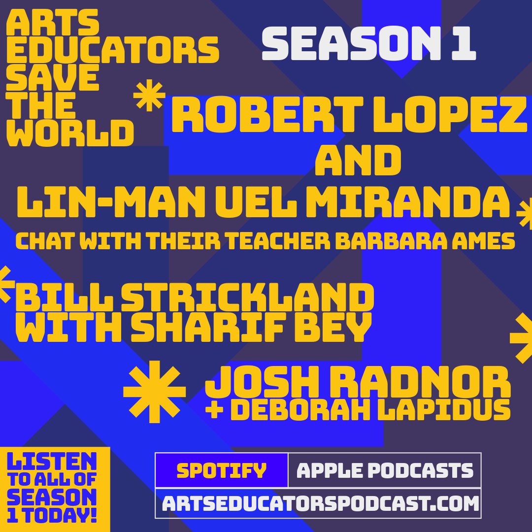 Season 2 of @artseducators starts Monday!! Catch up with Season 1 rn and hear amazing folx like @Lin_Manuel talk with their mentors about the incredible impact of arts education on their lives!