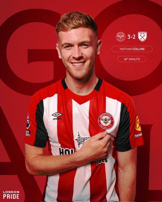 Collins’ gives Brentford 3-2 lead over West Ham