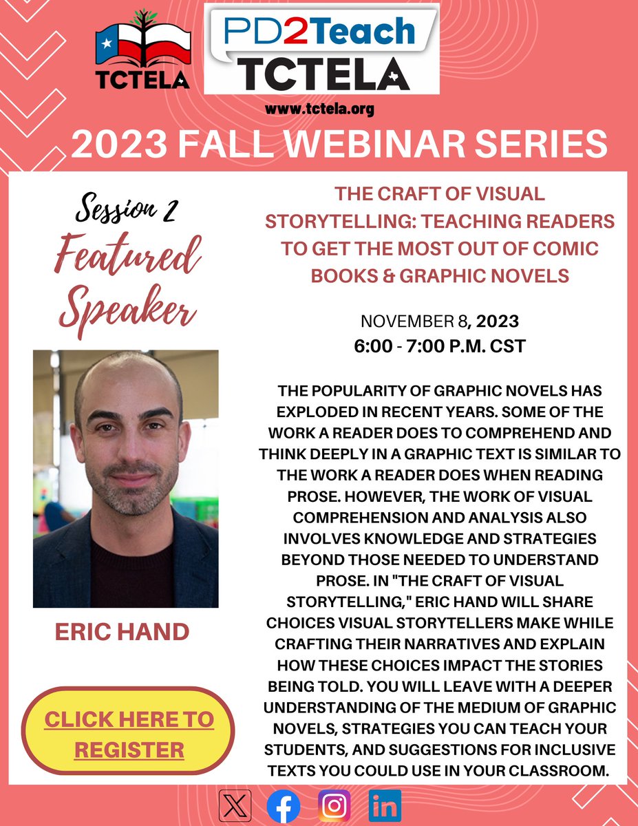 Heather Fletes (@hfreadsllc) on Twitter photo <a href="/TCTELA/">TCTELA est. 1965</a> <a href="/ncte/">National Council of Teachers of English (NCTE)</a> <a href="/NTCTELA/">NTCTELA</a> Ready to ratchet up your teaching around graphic novels? Eric hand transformed my approach to graphic texts. Find out how this Wednesday! <a href="/TCTELA/">TCTELA est. 1965</a> <a href="/ncte/">National Council of Teachers of English (NCTE)</a> <a href="/NTCTELA/">NTCTELA</a> Ready to ratchet up your teaching around graphic novels? Eric hand transformed my approach to graphic texts. Find out how this Wednesday!