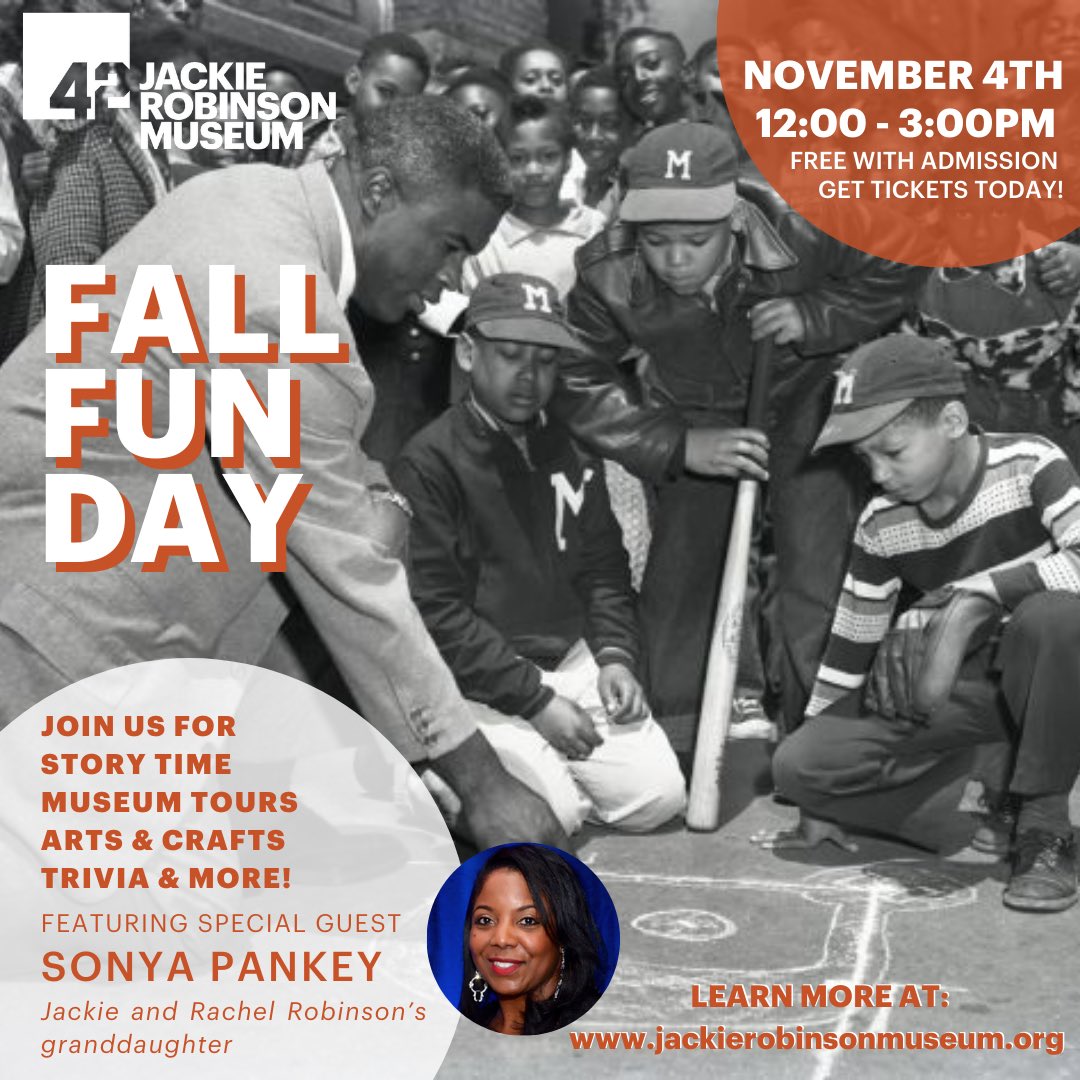 TODAY: Join us for Fall Fun Day! Designed for all ages at the Jackie Robinson Museum, the celebration includes guided tours, Jackie Robinson trivia, and a peek at artifacts not regularly on view. Link in bio for details. jackierobinsonmuseum.org/visit/programs…