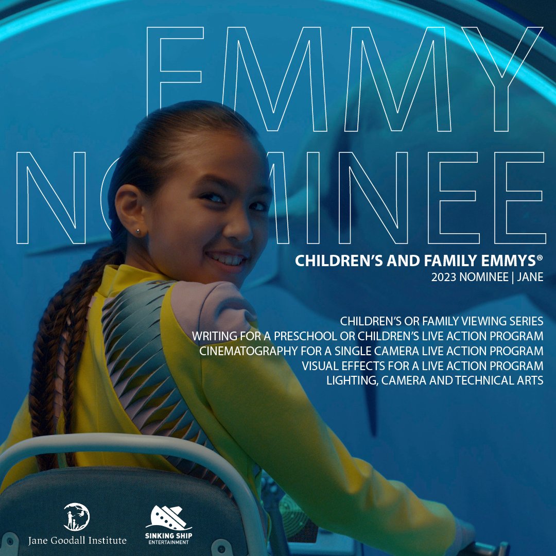 We're THRILLED to learn that @SinkingShipEnt's show 'Jane'—inspired by Dr. Jane Goodall's work—on @AppleTV + has been nominated for FIVE 🖐️🏆 2023 Children’s & Family Emmys #ChildrensEmmys @TheEmmys! Learn more here! >> theemmys.tv/cafe-2nd-nomin…