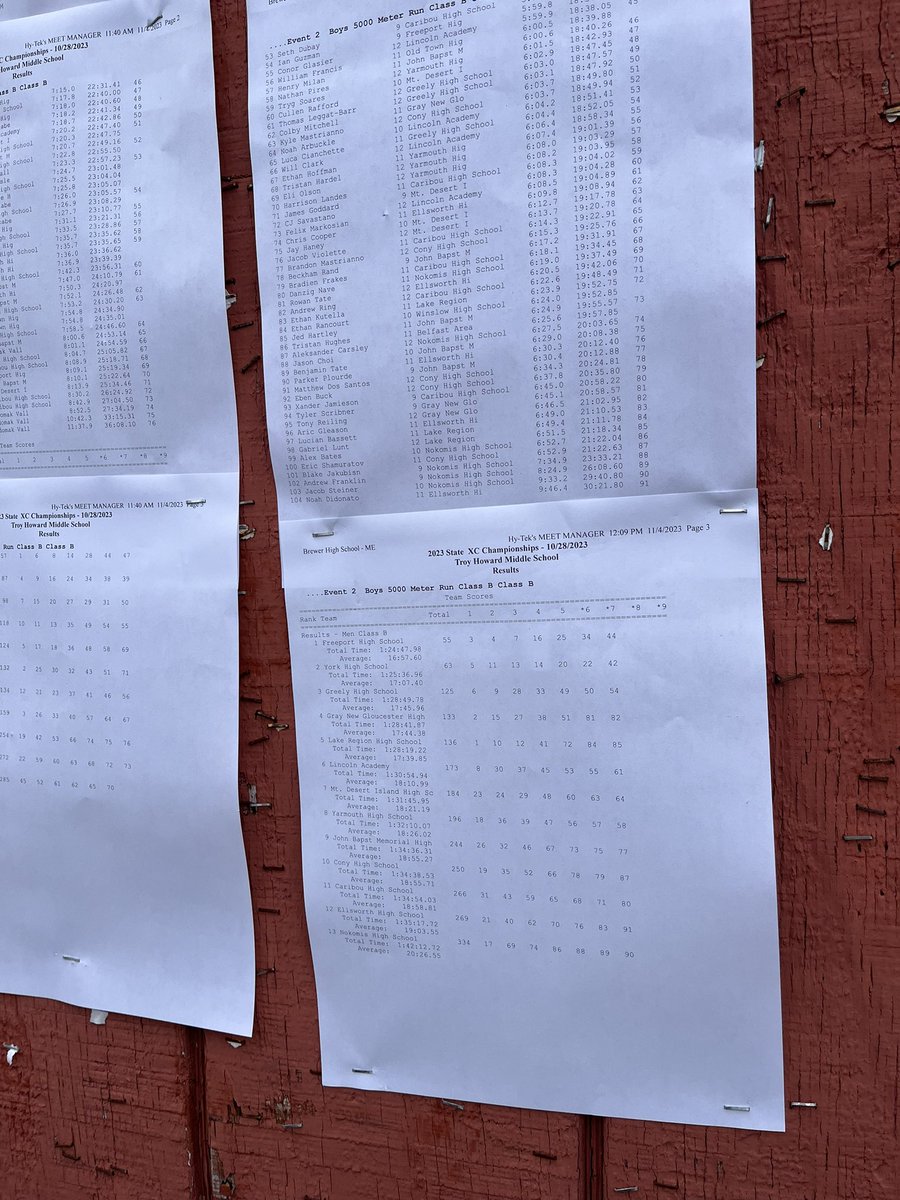 Class B boys team results - Freeport wins, York second