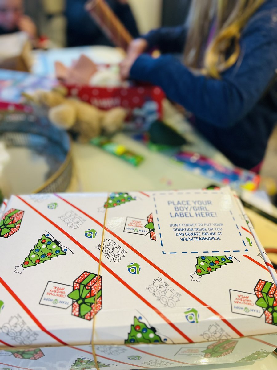 Miss_Howley's tweet photo. Many hands make light work - making shoeboxes for @TeamHopeIreland Christmas Shoe Box Appeal. Please have boxes back to school next Thur 9th to support this great cause 😊 @ns_quin https://t.co/orDwVUB6nh