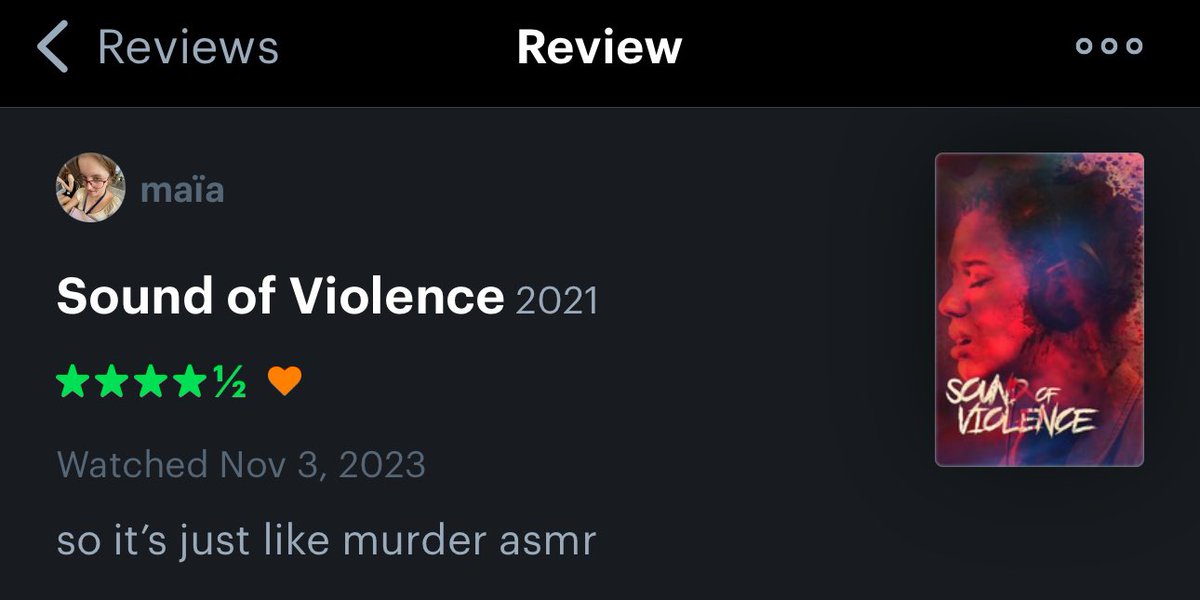 alexnoyer's tweet photo. Sometimes you log into @letterboxd and you see people get your film and it feels good.
Should “Murder ASMR” be the name of a possible sequel? https://t.co/86ONCnH3AE