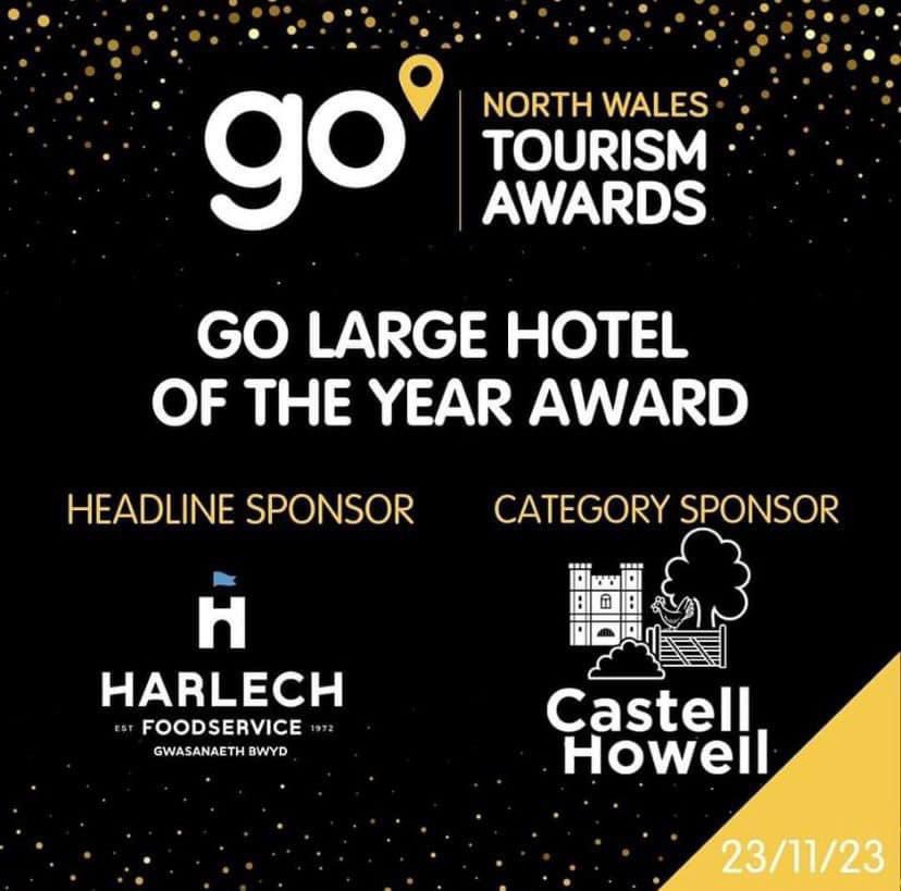 NORTH WALES TOURISM AWARD 🏆 

We are delighted to confirm, our outstanding 4* Hotel is just one of two in the category for ‘Large Hotel of the Year’ for the Go North Wales Tourism Awards! 

<a href="/GoNorthWales/">Go North Wales 🏴󠁧󠁢󠁷󠁬󠁳󠁿</a>  #TourismAwards
