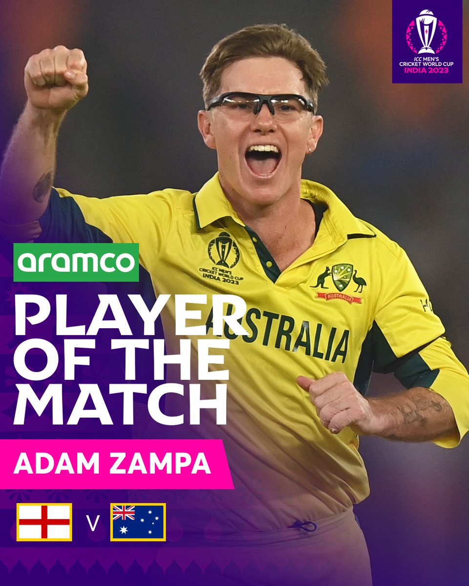 Adam Zampa shined in all three departments to take home the @aramco #POTM 👊

#CWC23 | #ENGvAUS