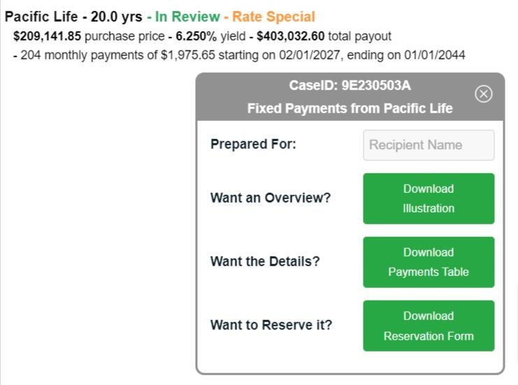 dcfannuities's tweet image. Featured #DCFIncomePayments 
Pacific Life - 20.0 yrs - In Review - Rate Special
$209,141.85 purchase price - 6.250% yield - $403,032.60 total payout

CaseID: 9E230503A
Get details and reserve here:  buff.ly/40pphYj 

#DeferredIncome #RetirementIncome #EstatePlanning