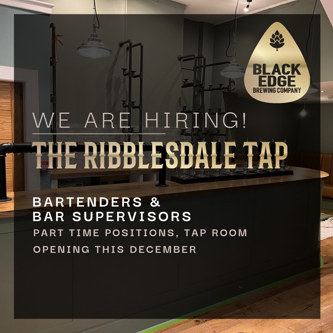 Blackedgebeers's tweet photo. We are hiring! We're looking for bar staff to be part of our new Taproom venture in Blackburn.

Staff discounts &amp; benefits amongst a good old team of people who love the craft beer industry.

Interested?
📧 theribblesdale@blackedgebrewery.co.uk
📞 07831597613 https://t.co/w3XqcVSvqy