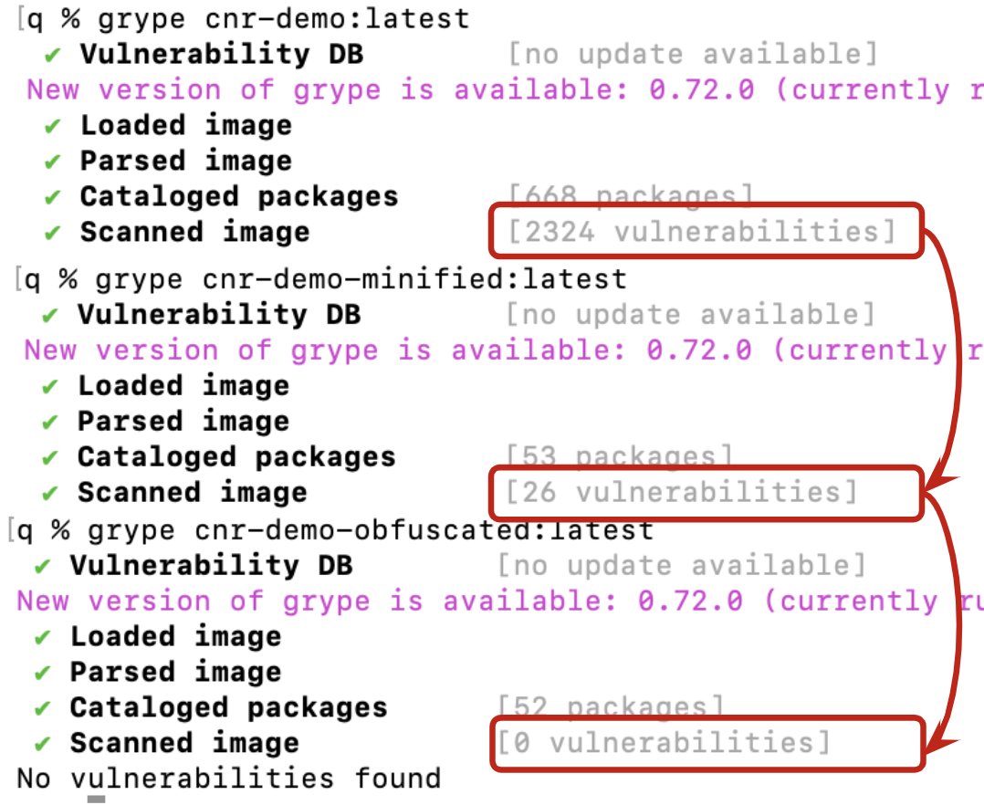 kcqon's tweet image. One more thing for the #Rejekts2023 demo... See how all vulnerabilities disappeared 2324 -&amp;gt; 0 (same image + @SlimToolkit magic... catch me in the hall if you want to know how) @mauilion you should appreciate the fun behind it :-)