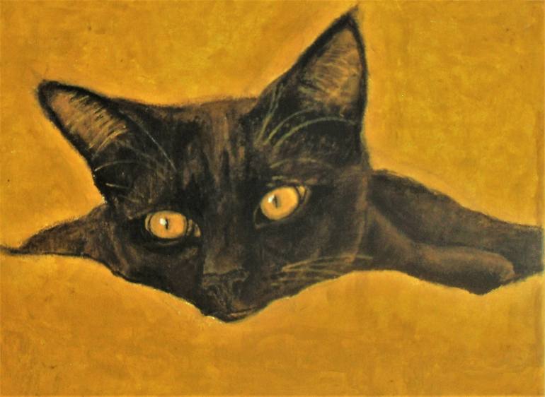 womensart1's tweet image. 'Black cat' by contemporary Canadian painter Holly Winters #WomensArt