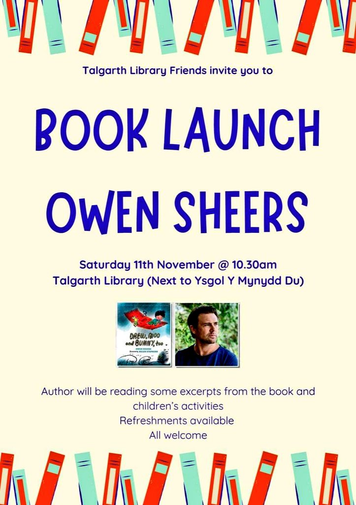 A special event at #TalgarthLibrary next week, organised by #TalgarthLibraryFriends with our special guest Talgarth's own laureate @owensheers We look forward to welcoming you to our Library co-located at @YsgolDu #Talgarth #JewelOfTheBlackMountains @BannauB @PAVOtweets @powyscc