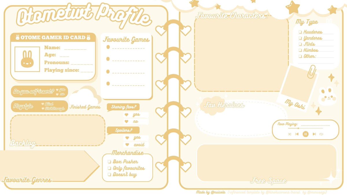 nuicola's tweet image. I made a new otome introduction template for you guys to use! All colour variations are in the thread below 🧸🎀

For better quality: tinyurl.com/otometwttempla…

୨[#otometwtintro / #otometwt ]୧